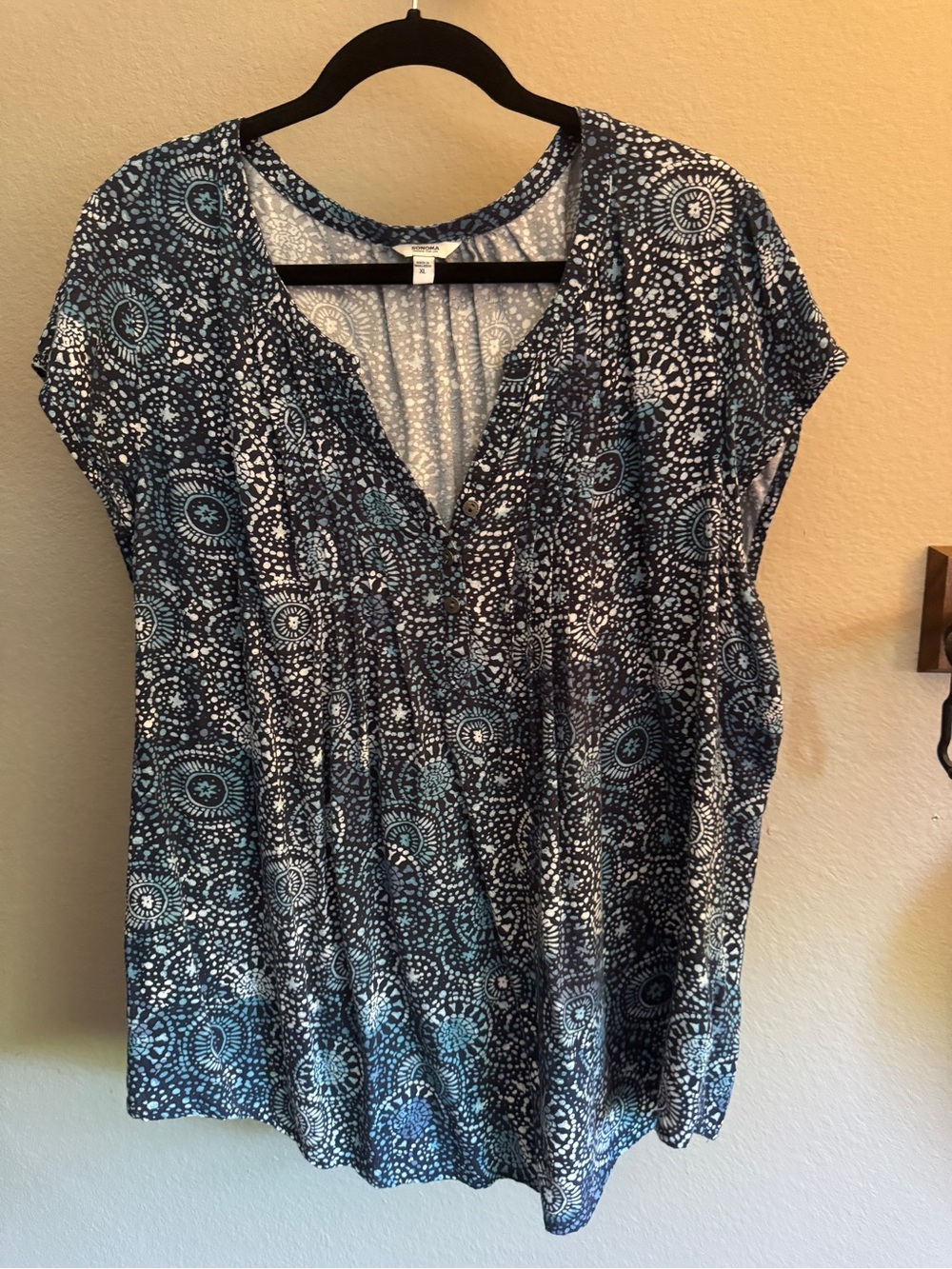 Sonoma Navy and Light Blue Printed Blouse